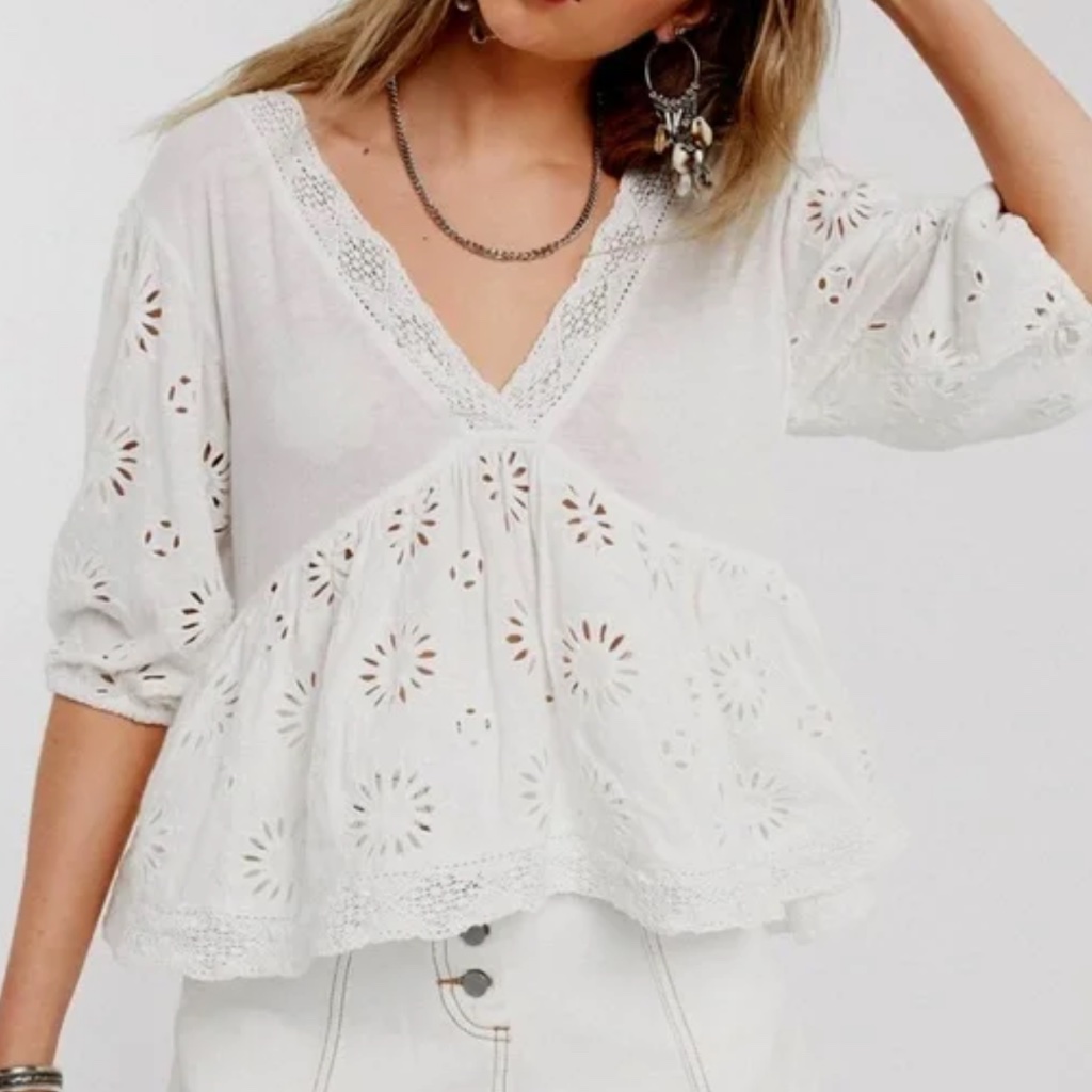 Free People Sweeter Side Eyelet Embroidered Top In White Sz M Nwt $128r